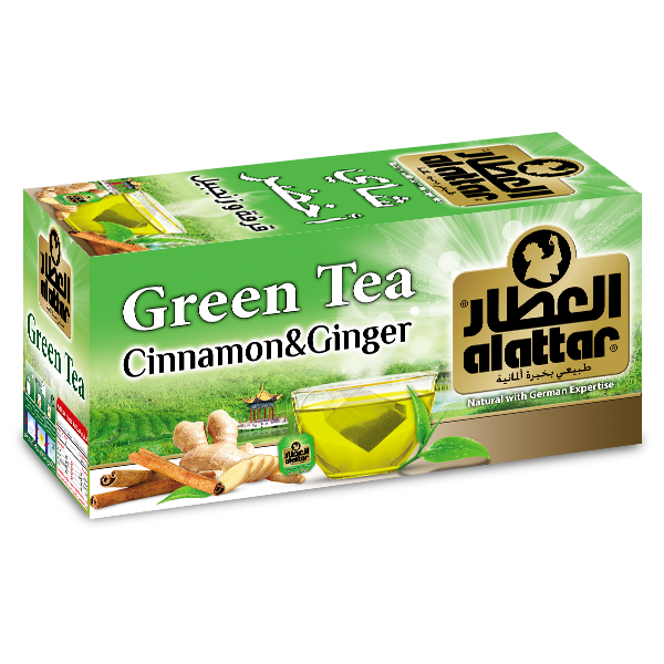 Alattar Green Tea Cinnamon & Ginger Tea Bags | العطار شاي أخضر قرفة وزنجبيل