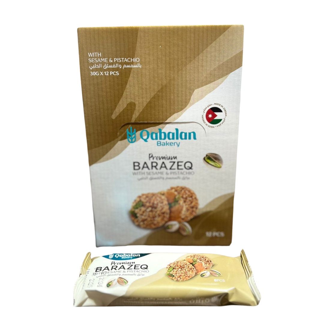 Qabalan Barazek with pistachio 23gx12pcs|قبلان برازق مع فستق بوكس 12 حبة