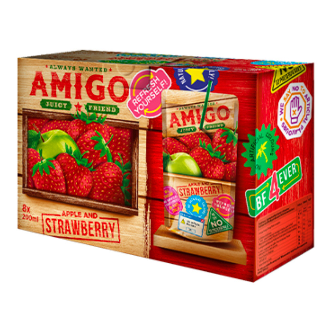 Amigo 100% Natural Fruit Juice Apple & Strawberry 8 x 200ml