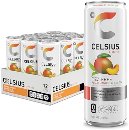 Celsius Energy Drink Peach Mango + Green Tea Fizz-Free 12 x 355ml