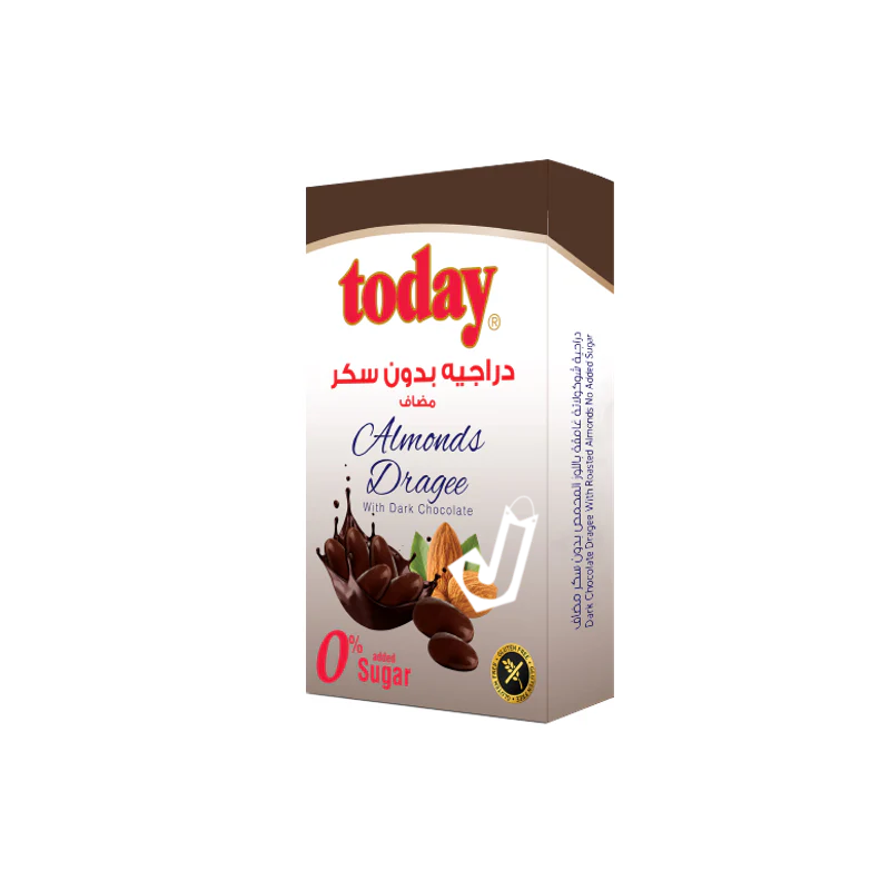 Today Zero sugar Dragee Dark chocolate with almond 60g | توداي دراجي شوكولاتة داكنة باللوز