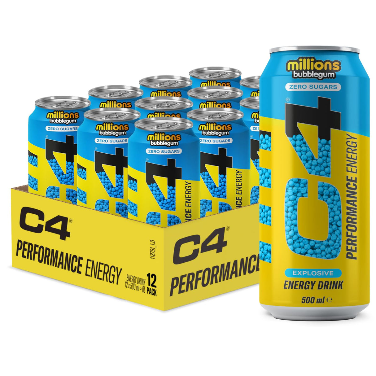 C4 Zero Sugar Explosive Energy Drink Millions Bubblegum 12 x 500ml