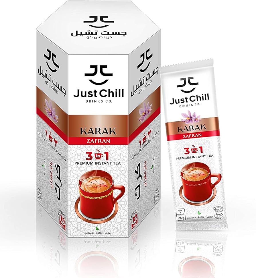 Just Chill Instant Karak Zafaran Tea (3in1) 10 x 26g | شاي كرك بالزعفران