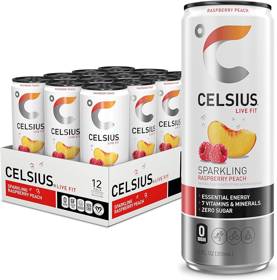 Celsius Energy Drink Raspberry Peach Sparkling 12 x 355ml