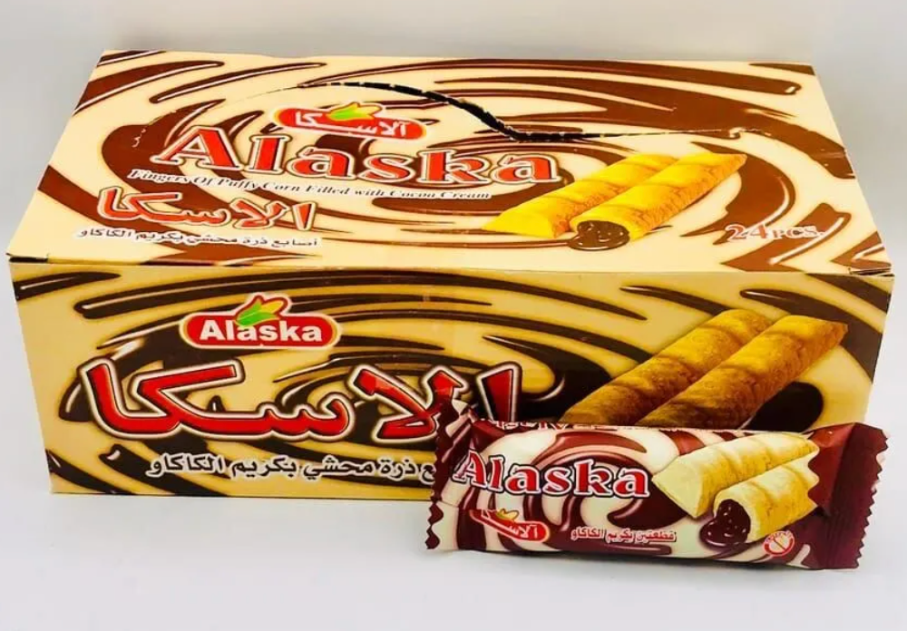 Alaska Puffy Corn Fingers 10g Box of 48 | الاسكا اصابع محشية بالشوكولاتة