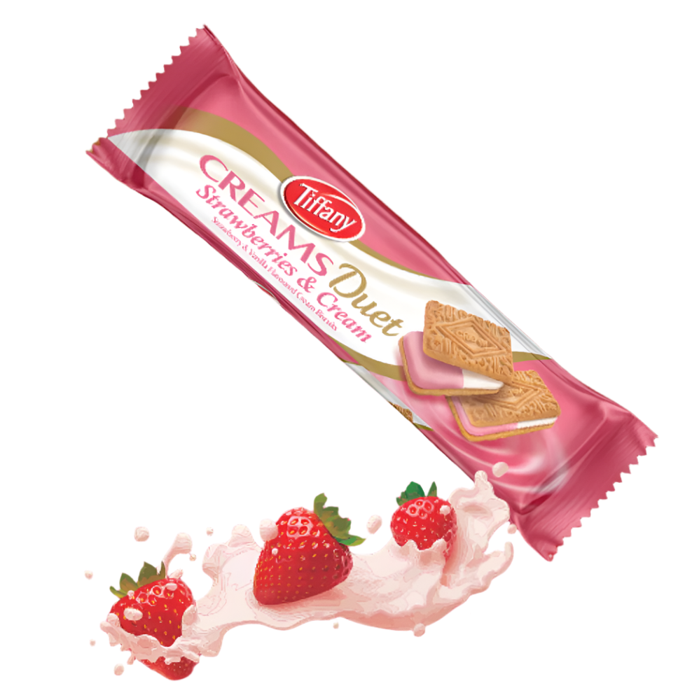 Tiffany Creams Duet Strawberry & Cream 80g | تيفاني بسكويت محشي بالكريمة والفراولة