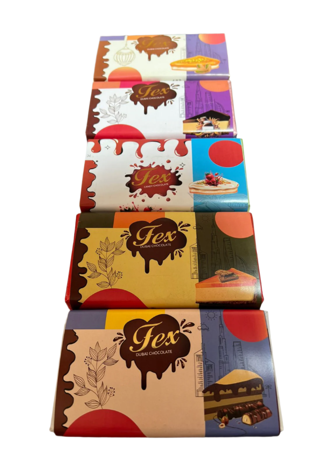 Fex Dubai Chocolate Bars Mix 5 Flavors x 230g | شوكولاتة دبي ٥ نكهات