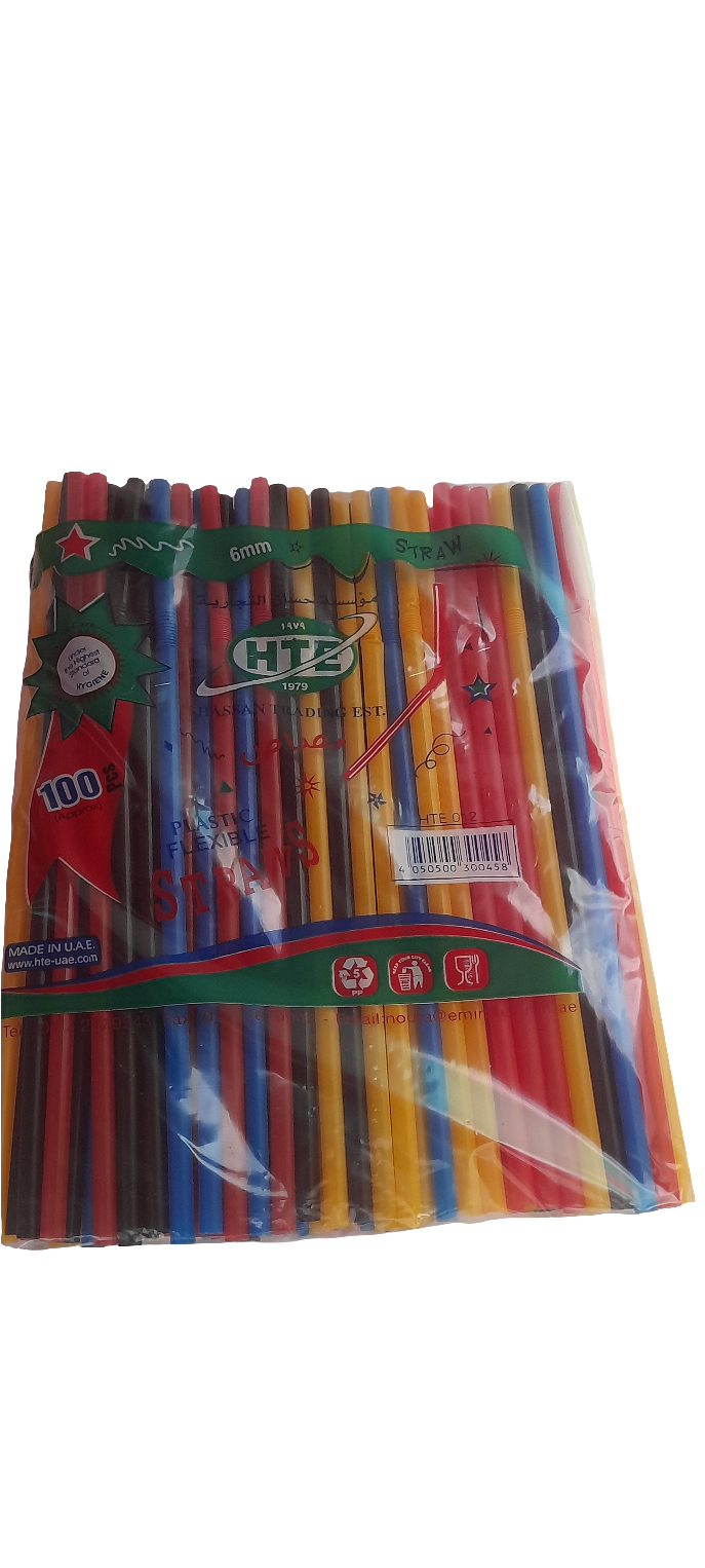 HTE Plastic Flexible Straw 100Pcs | مصاصات بلاستيكية مرنة