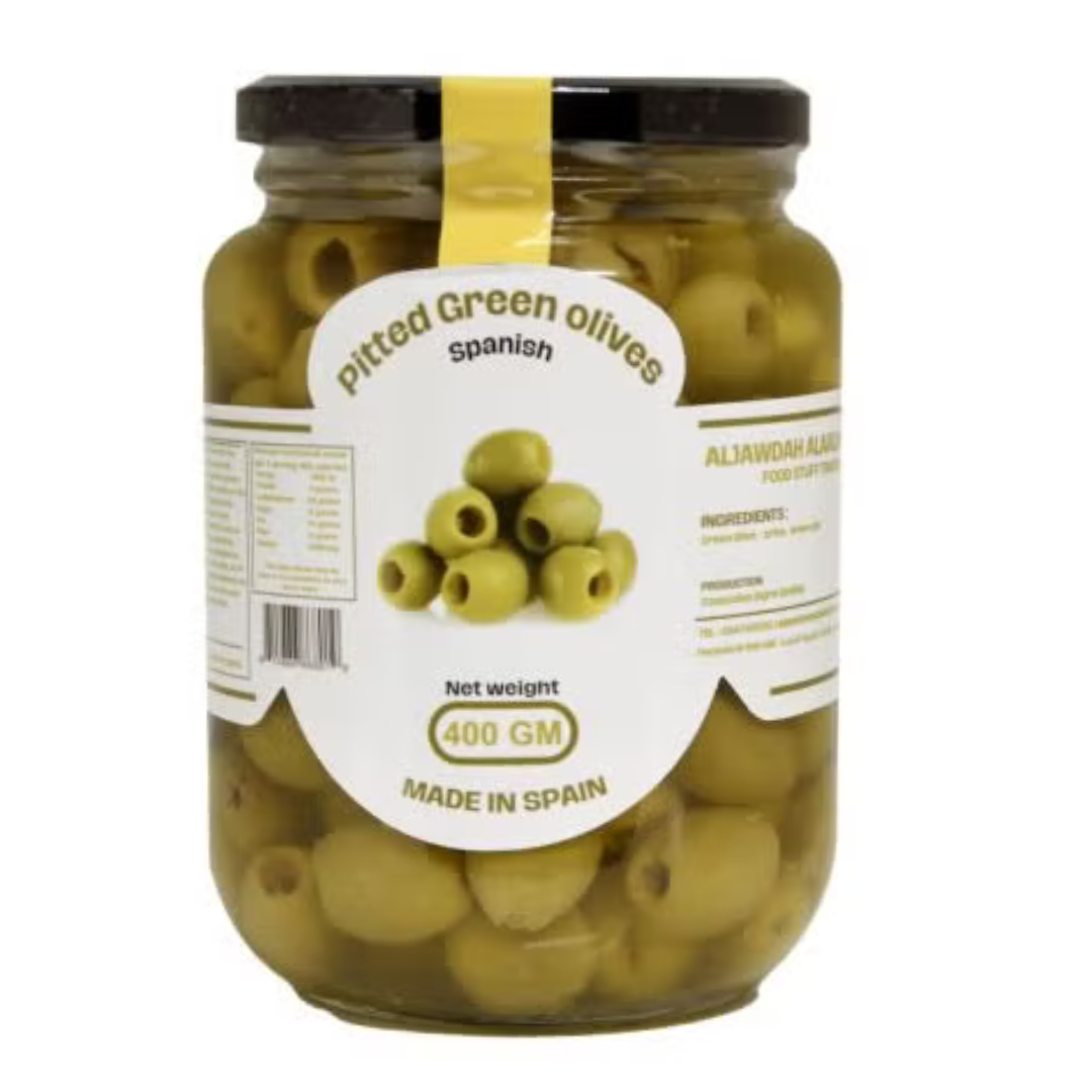 Al Jawda Alaalia Pitted Green Olives 400g | الجودة العالية زيتون اخضر بدون بذر