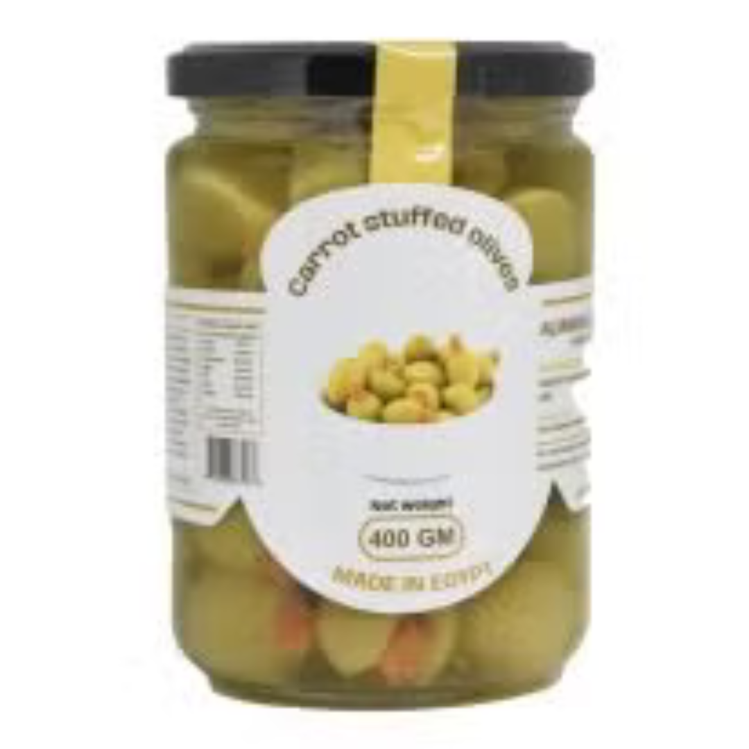 Al Jawda Alaalia Carrot Stuffed Green Olives 400g | الجودة العالية زيتون محشي بالجزر