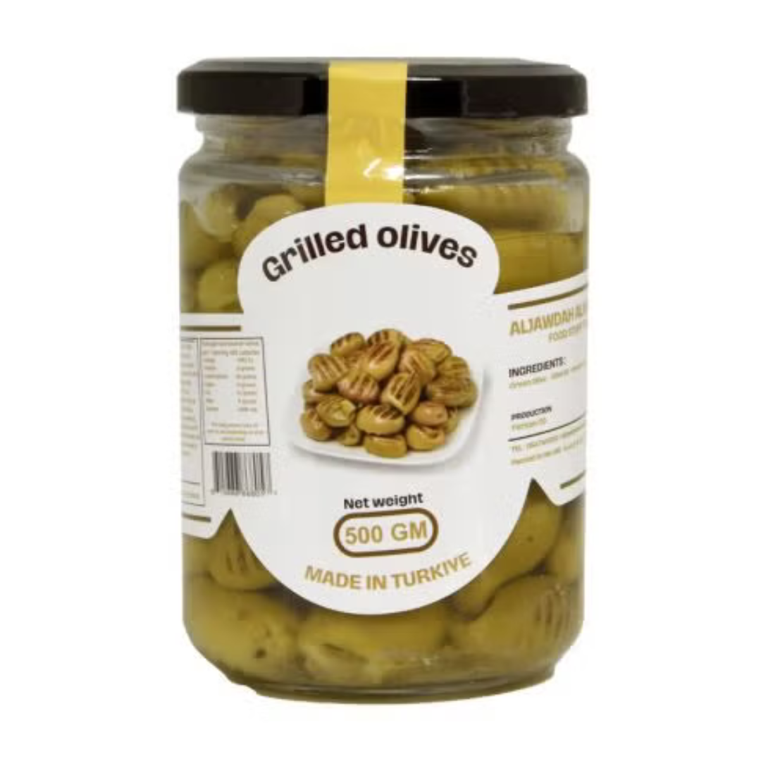 Al Jawda Alaalia Jumbo Grilled Green Olives 500g | الجودة العالية زيتون مشوي