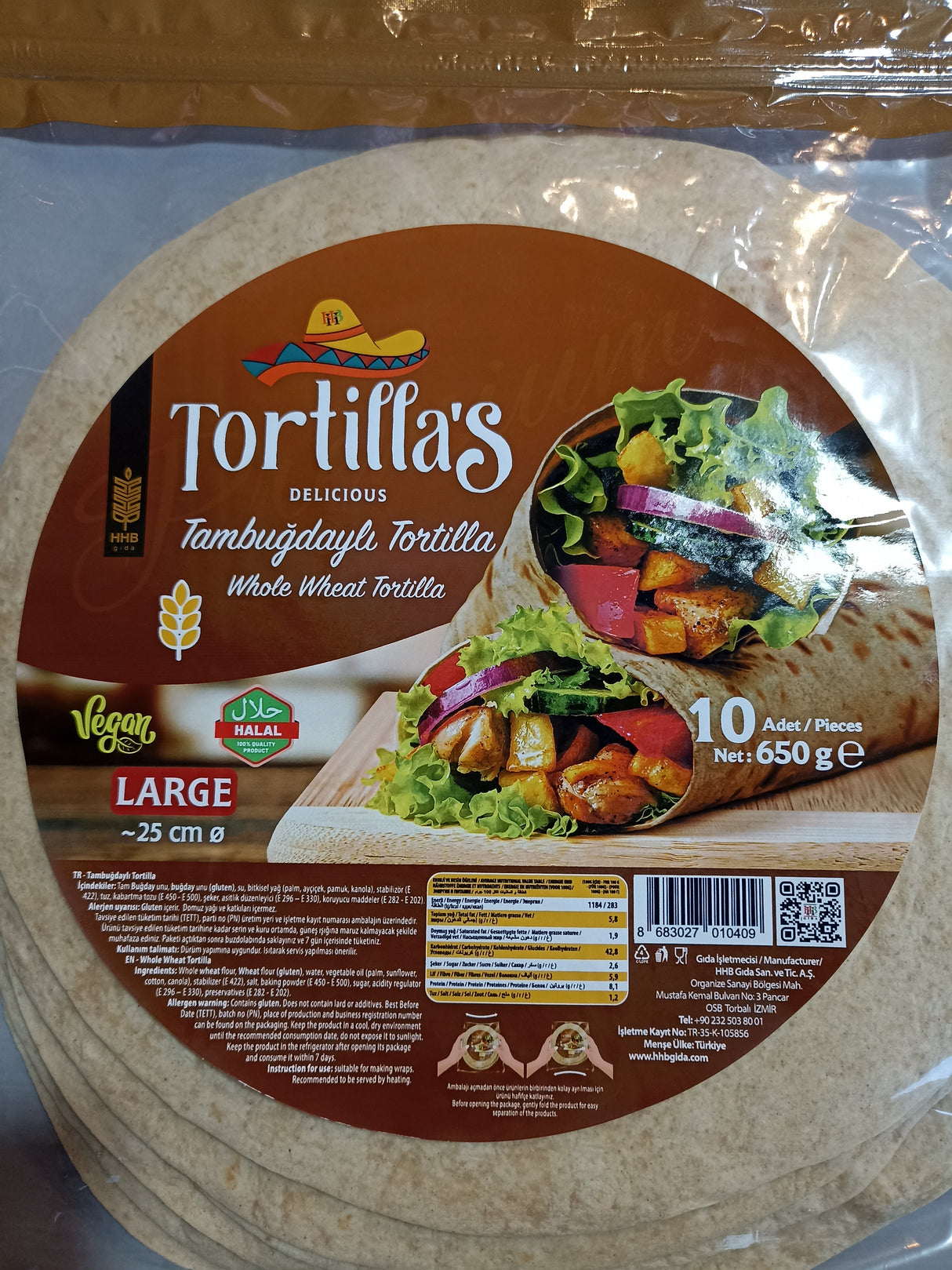 Tortilla's Whole Wheat (10 x 25cm) 650g