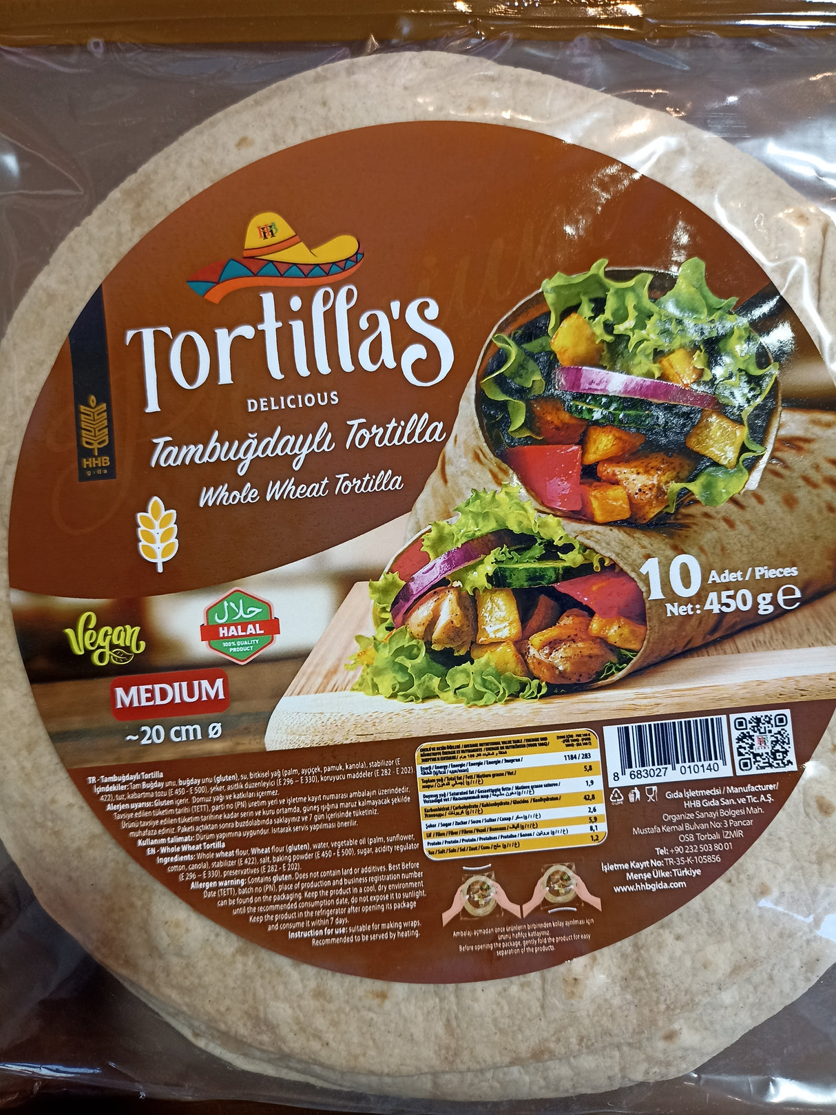 Tortilla's Whole Wheat (10 x 20cm) 450g