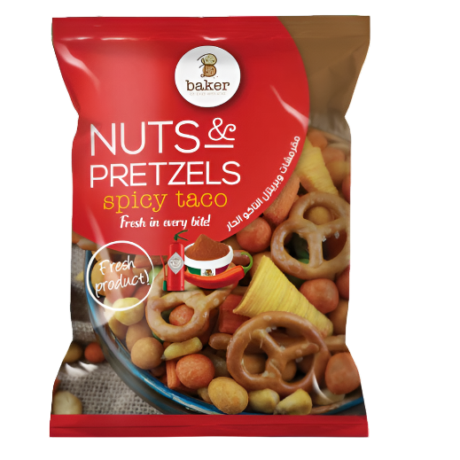 Baker Pretzels Nuts Spicy Taco 300g | مقرمشات وبرتزل التاكو الحار